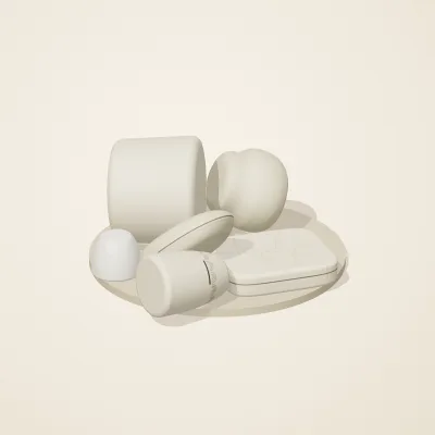 The six parts of Cycladic Forms No. 21 in a loose pile on a round stand