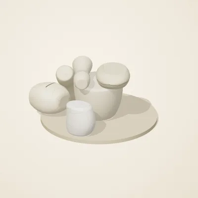 The six parts of Cycladic Forms No. 26 in a loose pile on a round stand