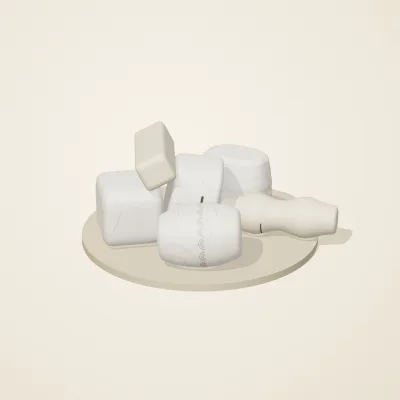 The six parts of Cycladic Forms No. 29 in a loose pile on a round stand