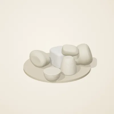 The six parts of Cycladic Forms No. 31 in a loose pile on a round stand