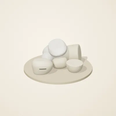 The six parts of Cycladic Forms No. 34 in a loose pile on a round stand