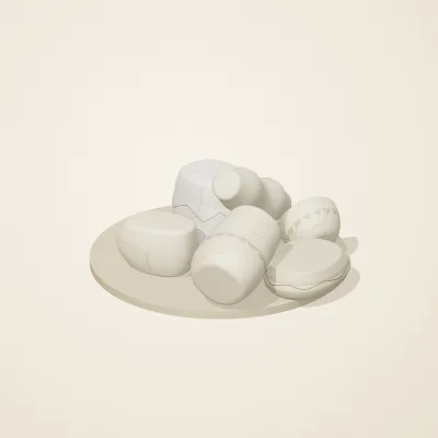 The six parts of Cycladic Forms No. 35 in a loose pile on a round stand