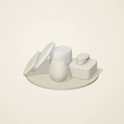 The six parts of Cycladic Forms No. 38 in a loose pile on a round stand