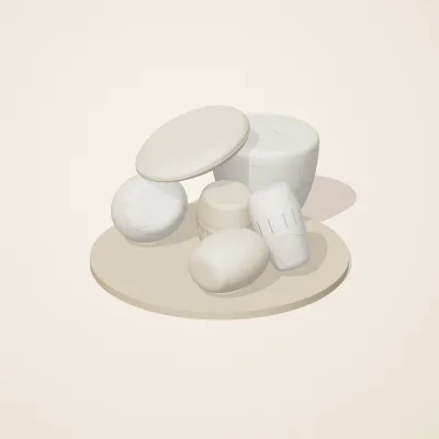 The six parts of Cycladic Forms No. 40 in a loose pile on a round stand