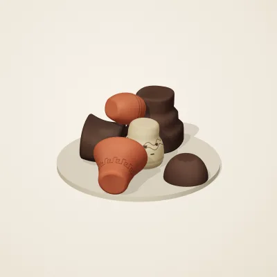 The six parts of Etruscan Terracotta No. 5 in a loose pile on a round stand