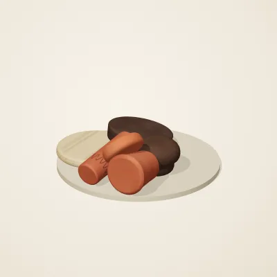 The six parts of Etruscan Terracotta No. 26 in a loose pile on a round stand