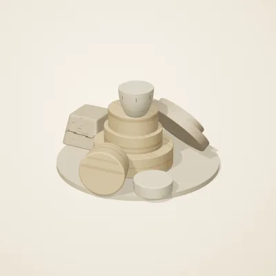 The six parts of Nabataean Sandstone No. 6 in a loose pile on a round stand