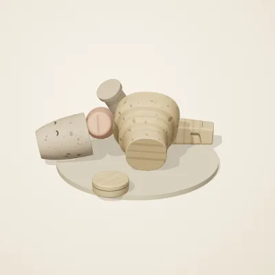 The six parts of Nabataean Sandstone No. 12 in a loose pile on a round stand