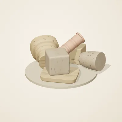 The six parts of Nabataean Sandstone No. 17 in a loose pile on a round stand