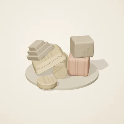 The six parts of Nabataean Sandstone No. 19 in a loose pile on a round stand