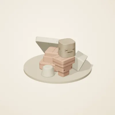 The six parts of Nabataean Sandstone No. 20 in a loose pile on a round stand