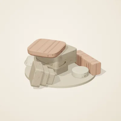 The six parts of Nabataean Sandstone No. 21 in a loose pile on a round stand