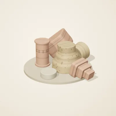 The six parts of Nabataean Sandstone No. 26 in a loose pile on a round stand