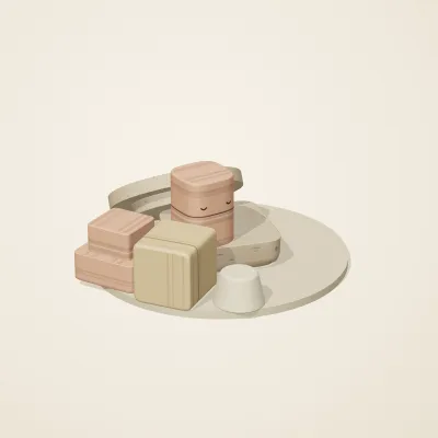 The six parts of Nabataean Sandstone No. 37 in a loose pile on a round stand