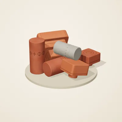 The six parts of Indus Geometry No. 7 in a loose pile on a round stand