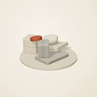 The six parts of Indus Geometry No. 8 in a loose pile on a round stand