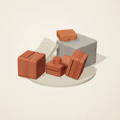 The six parts of Indus Geometry No. 9 in a loose pile on a round stand