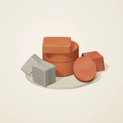 The six parts of Indus Geometry No. 13 in a loose pile on a round stand