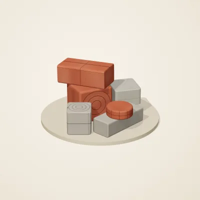 The six parts of Indus Geometry No. 14 in a loose pile on a round stand