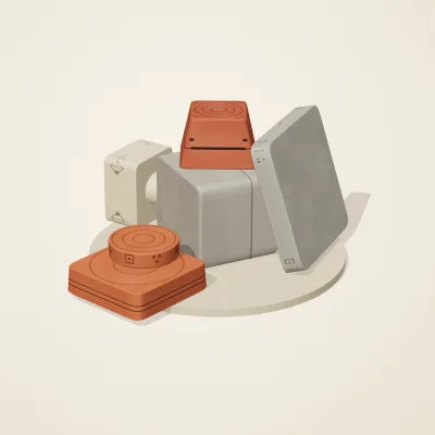 The six parts of Indus Geometry No. 16 in a loose pile on a round stand