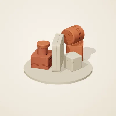 The six parts of Indus Geometry No. 17 in a loose pile on a round stand