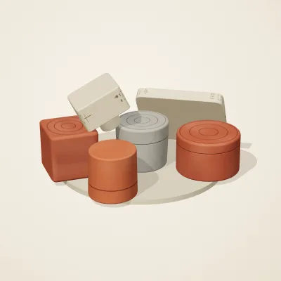 The six parts of Indus Geometry No. 20 in a loose pile on a round stand