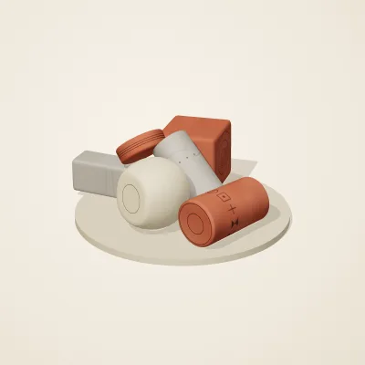 The six parts of Indus Geometry No. 21 in a loose pile on a round stand