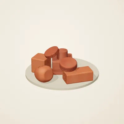 The six parts of Indus Geometry No. 22 in a loose pile on a round stand