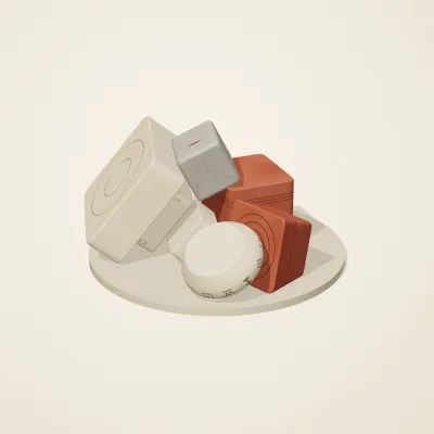 The six parts of Indus Geometry No. 23 in a loose pile on a round stand