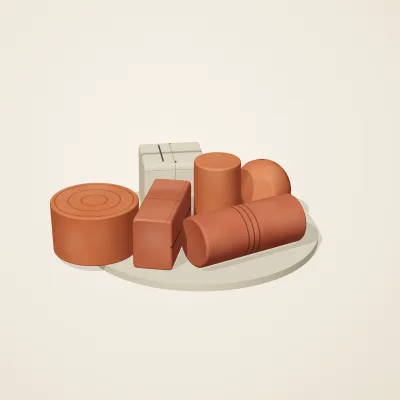 The six parts of Indus Geometry No. 25 in a loose pile on a round stand