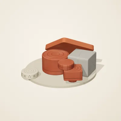 The six parts of Indus Geometry No. 27 in a loose pile on a round stand
