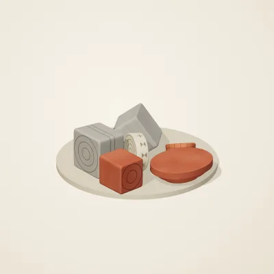 The six parts of Indus Geometry No. 28 in a loose pile on a round stand