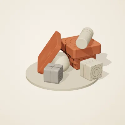 The six parts of Indus Geometry No. 30 in a loose pile on a round stand