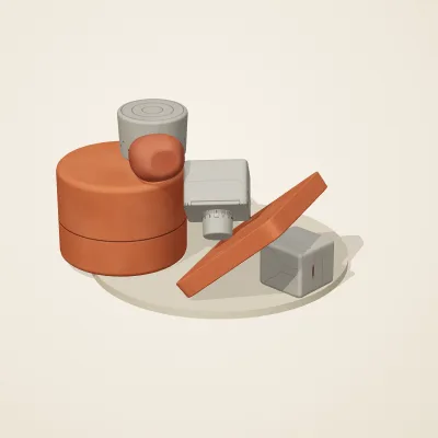 The six parts of Indus Geometry No. 31 in a loose pile on a round stand