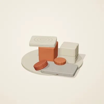 The six parts of Indus Geometry No. 33 in a loose pile on a round stand