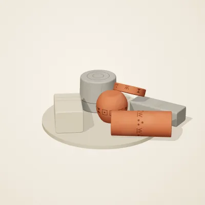 The six parts of Indus Geometry No. 38 in a loose pile on a round stand