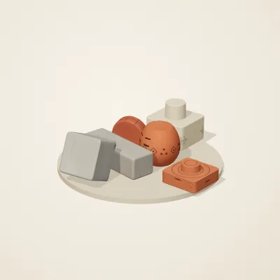 The six parts of Indus Geometry No. 39 in a loose pile on a round stand