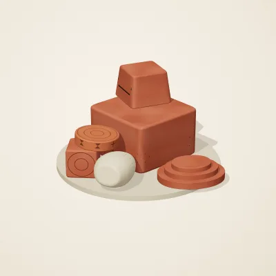 The six parts of Indus Geometry No. 40 in a loose pile on a round stand