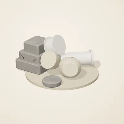 The six parts of Roman Mosaic No. 3 in a loose pile on a round stand