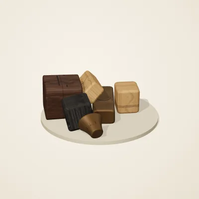 The six parts of Yoruba Woodcraft No. 3 in a loose pile on a round stand