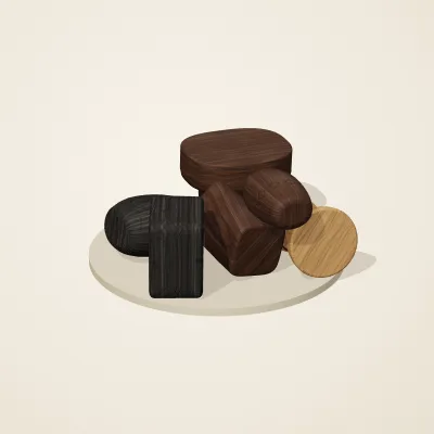 The six parts of Yoruba Woodcraft No. 10 in a loose pile on a round stand