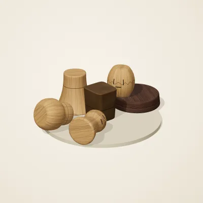 The six parts of Yoruba Woodcraft No. 20 in a loose pile on a round stand