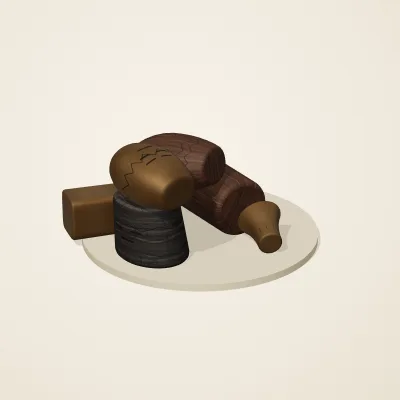 The six parts of Yoruba Woodcraft No. 34 in a loose pile on a round stand