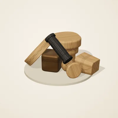The six parts of Yoruba Woodcraft No. 36 in a loose pile on a round stand