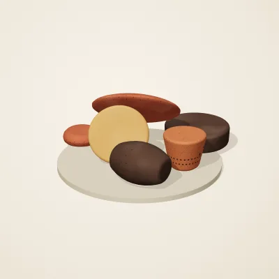 The six parts of Nok Terracotta No. 3 in a loose pile on a round stand