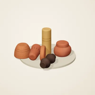 The six parts of Nok Terracotta No. 4 in a loose pile on a round stand