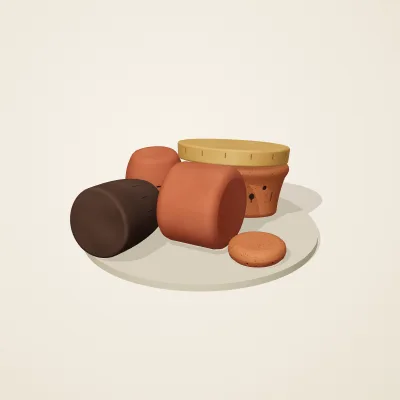 The six parts of Nok Terracotta No. 6 in a loose pile on a round stand