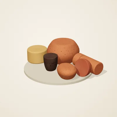 The six parts of Nok Terracotta No. 8 in a loose pile on a round stand