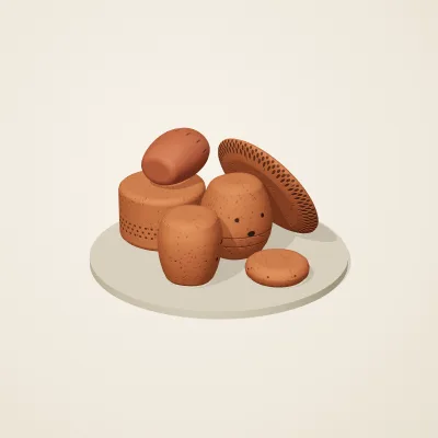 The six parts of Nok Terracotta No. 11 in a loose pile on a round stand
