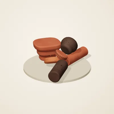 The six parts of Nok Terracotta No. 13 in a loose pile on a round stand
